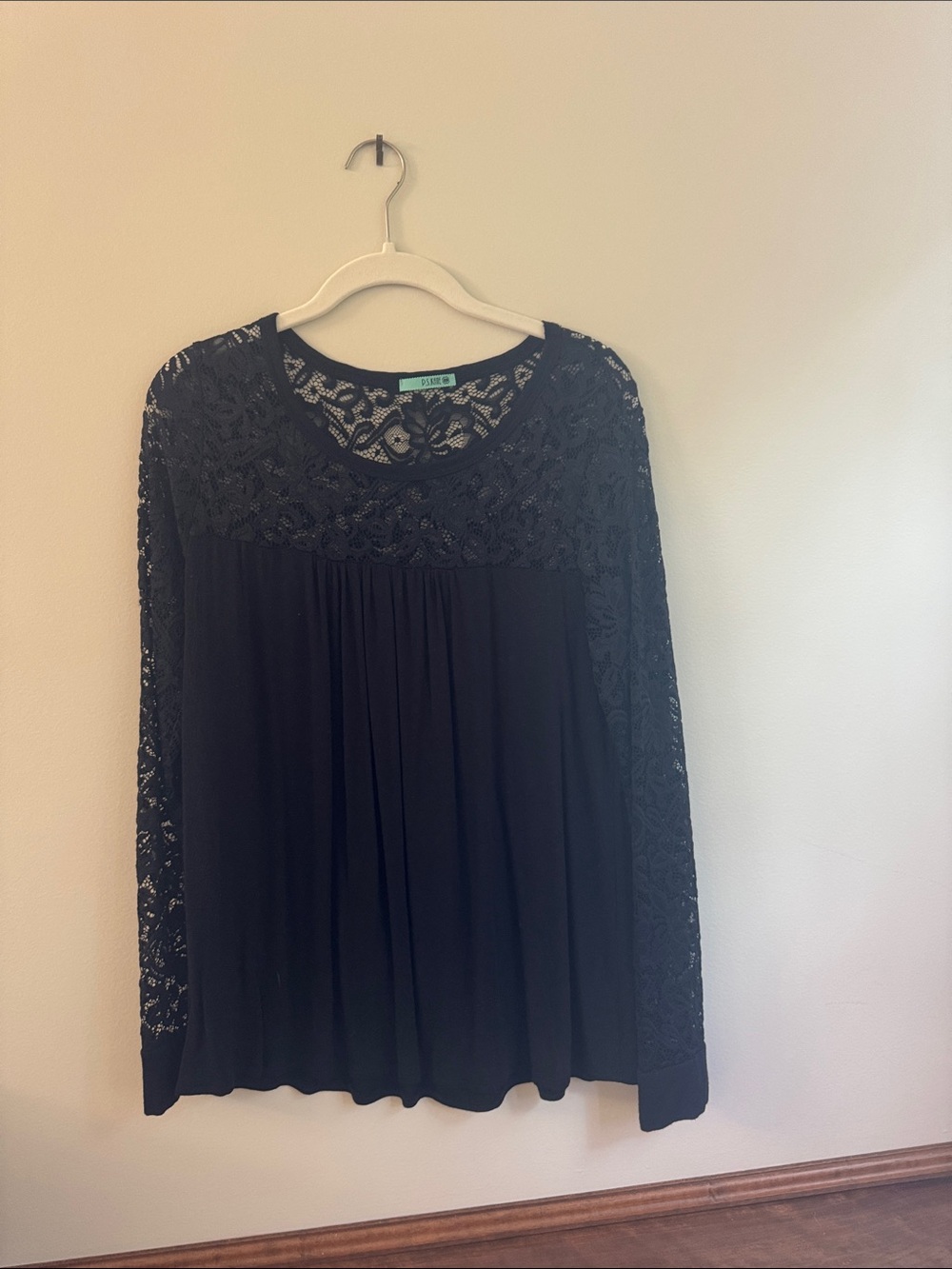 Black Lace Yoke Long-Sleeve Blouse - SOFT SURROUND